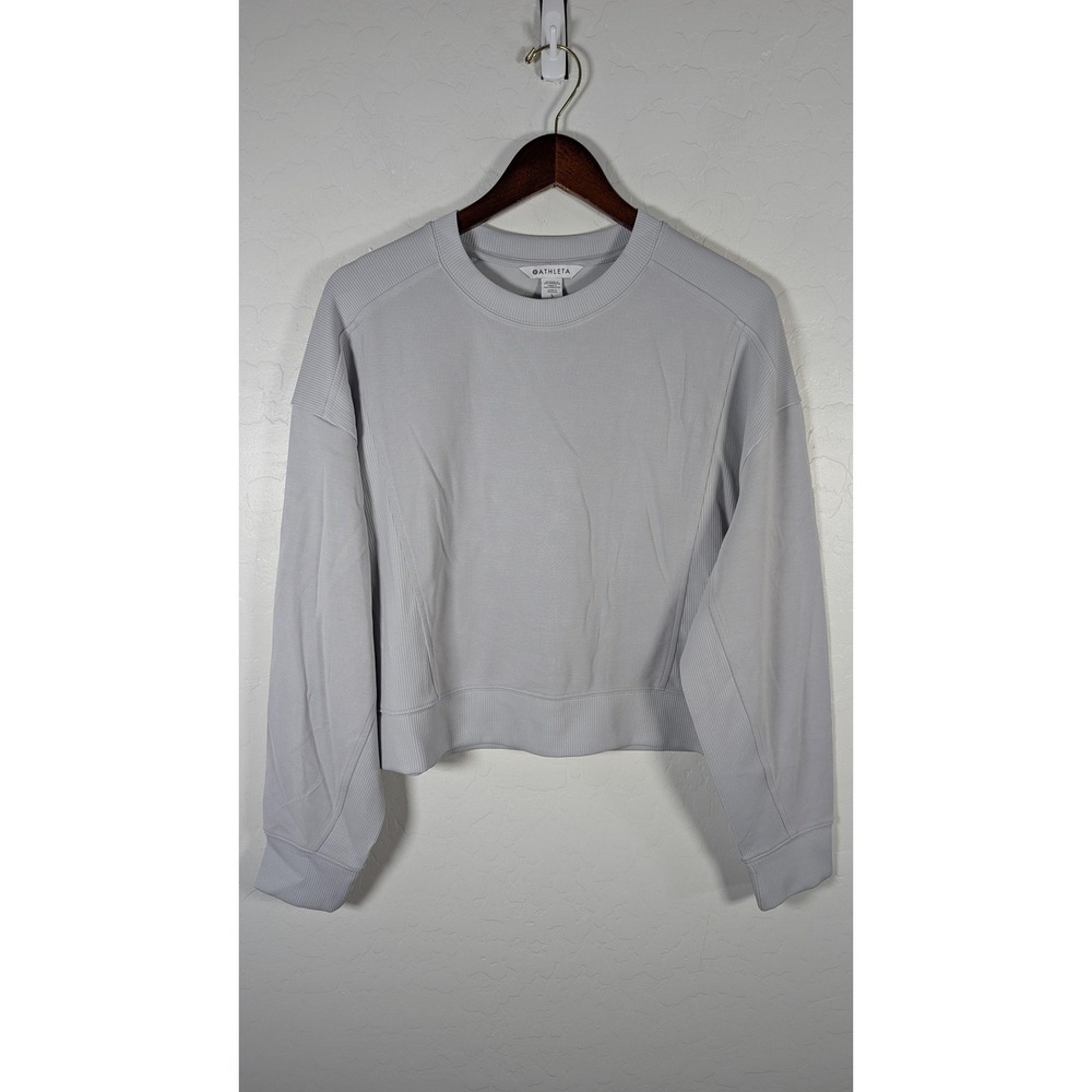 Athleta Sweatshirt Womens Large Gray Cropped Ribbed Crewneck Stretch Top